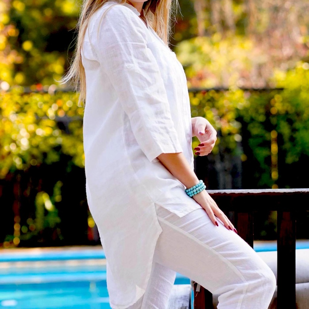 Linen Button Up High Low Top